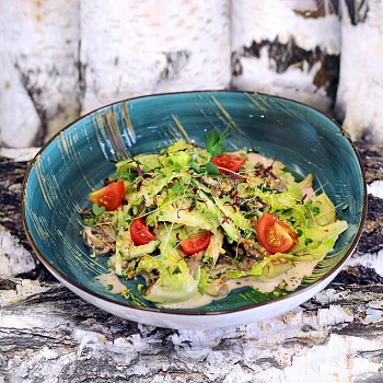 Тёплый салат с телятиной, печёным картофелем и опятами Тёплый салат с телятиной, печёным картофелем и опятами